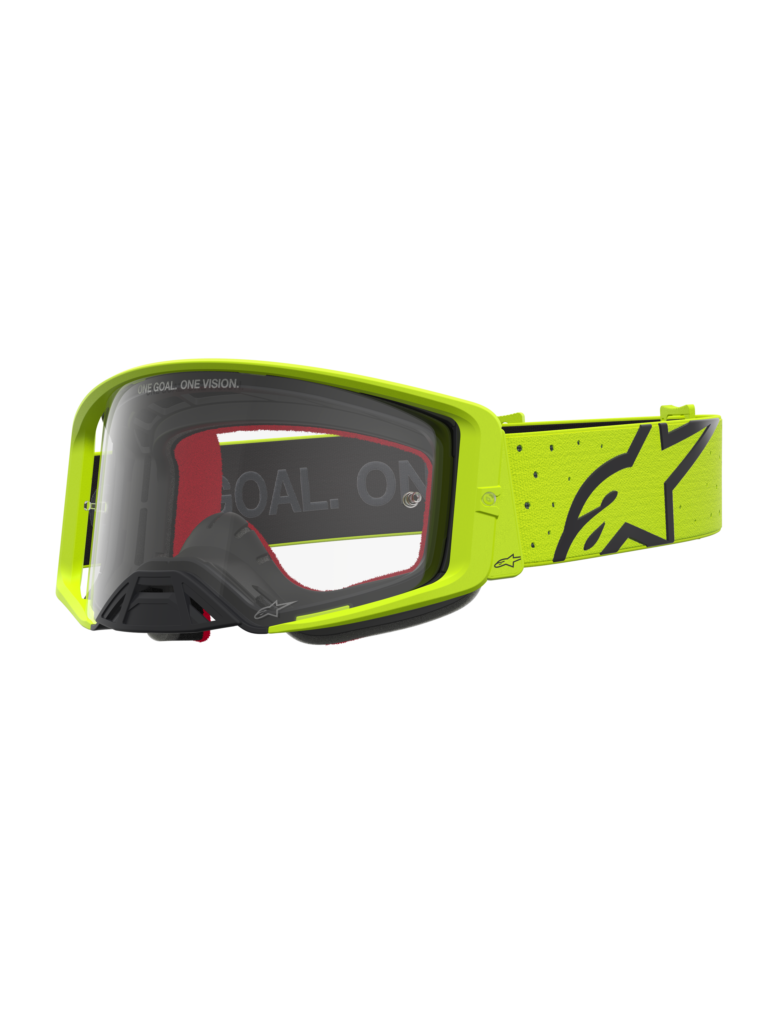 Alpinestars Gogle Supertech Vesta, gogle motocrossowe off-road, żółte fluo i czarne, przezroczysta soczewka, logo Astars.