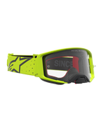Alpinestars Supertech Vesta, gogle motocrossowe, żółte fluo i czarne, przezroczysta soczewka, szeroki elastyczny pasek z logo, profesjonalne gogle do jazdy off-road i supercross