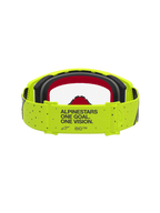 Alpinestars Supertech Vesta, gogle motocrossowe, żółte fluo i czarne, pasek z mottem ONE GOAL. ONE VISION. i czerwona pianka.