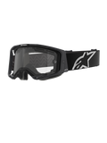 Alpinestars Vision 8 Corp Goggles - Dual Pane, gogle motocrossowe, czarna oprawka z przezroczystą podwójną szybką, szeroki czarny pasek z dużym białym logo gwiazdy Alpinestars, nowoczesny sportowy design z otworami wentylacyjnymi do wyścigów terenowych