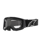 Alpinestars Vision 8 Corp Goggles - Dual Pane, gogle motocrossowe, czarna oprawka z przezroczystą podwójną szybką, szeroki czarny pasek z dużym białym logo gwiazdy Alpinestars, nowoczesny sportowy design z otworami wentylacyjnymi do wyścigów terenowych