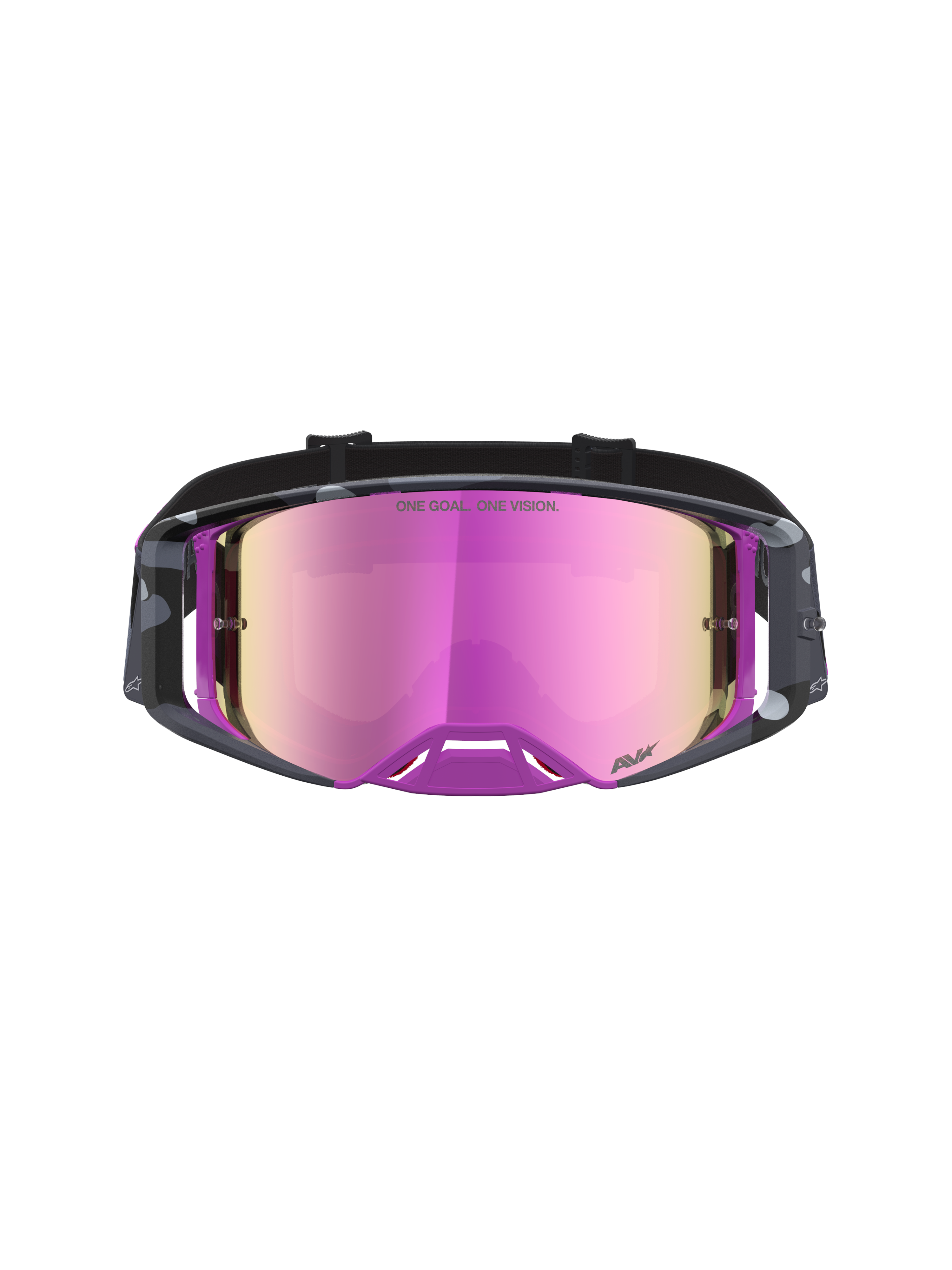 Gogle Alpinestars Supertech Lone Edycja Limitowana, fioletowy kamuflaż i różowe lustrzane soczewki, gogle motocrossowe z technologią soczewek o wysokim kontraście i zoptymalizowaną wentylacją