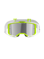 Alpinestars Vision 8 Wordmark Goggles, gogle motocrossowe, białe i żółte fluo, srebrna lustrzana soczewka z napisem „ONE GOAL. ONE VISION.”, szerokie pole widzenia, biały pasek z szarymi akcentami, wyczynowe gogle off-road
