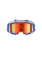 Gogle Alpinestars Vision 8 Wordmark, gogle motocrossowe, niebiesko-pomarańczowe z czerwoną lustrzaną soczewką, oferujące szerokie pole widzenia i wysokowydajną ramkę A-FLEX do wyścigów terenowych.