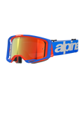 Gogle Alpinestars Vision 8 Wordmark, gogle motocrossowe, niebiesko-pomarańczowe z czerwoną lustrzaną soczewką, szerokie pole widzenia, niebieski regulowany pasek z wyraźnym białym napisem, piankowa wyściółka i wentylacja do jazdy terenowej