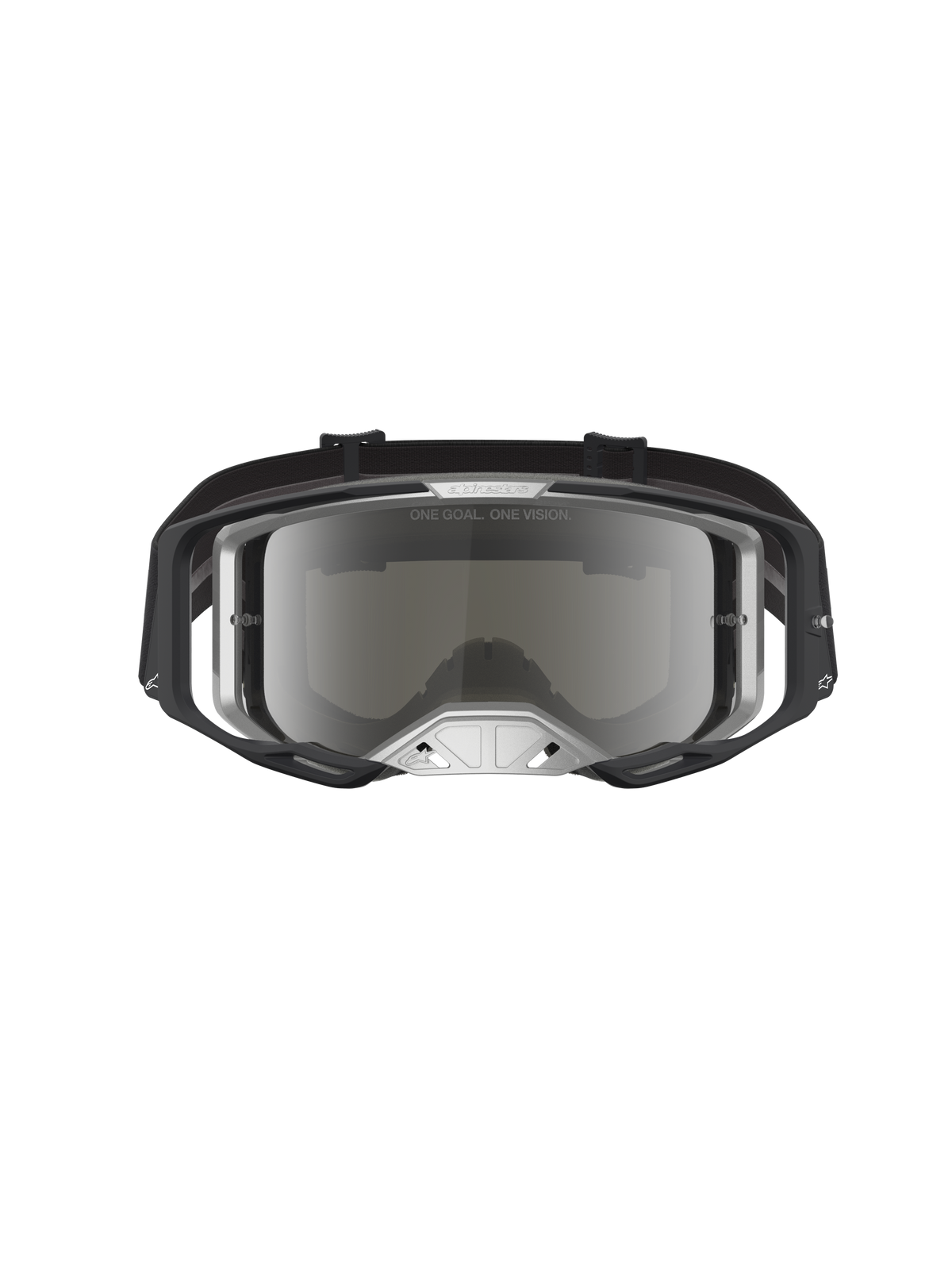 Gogle Alpinestars Vision 8 Amber Mirror, gogle motocrossowe, czarne i srebrne, lustrzana soczewka i ramka A-FLEX.