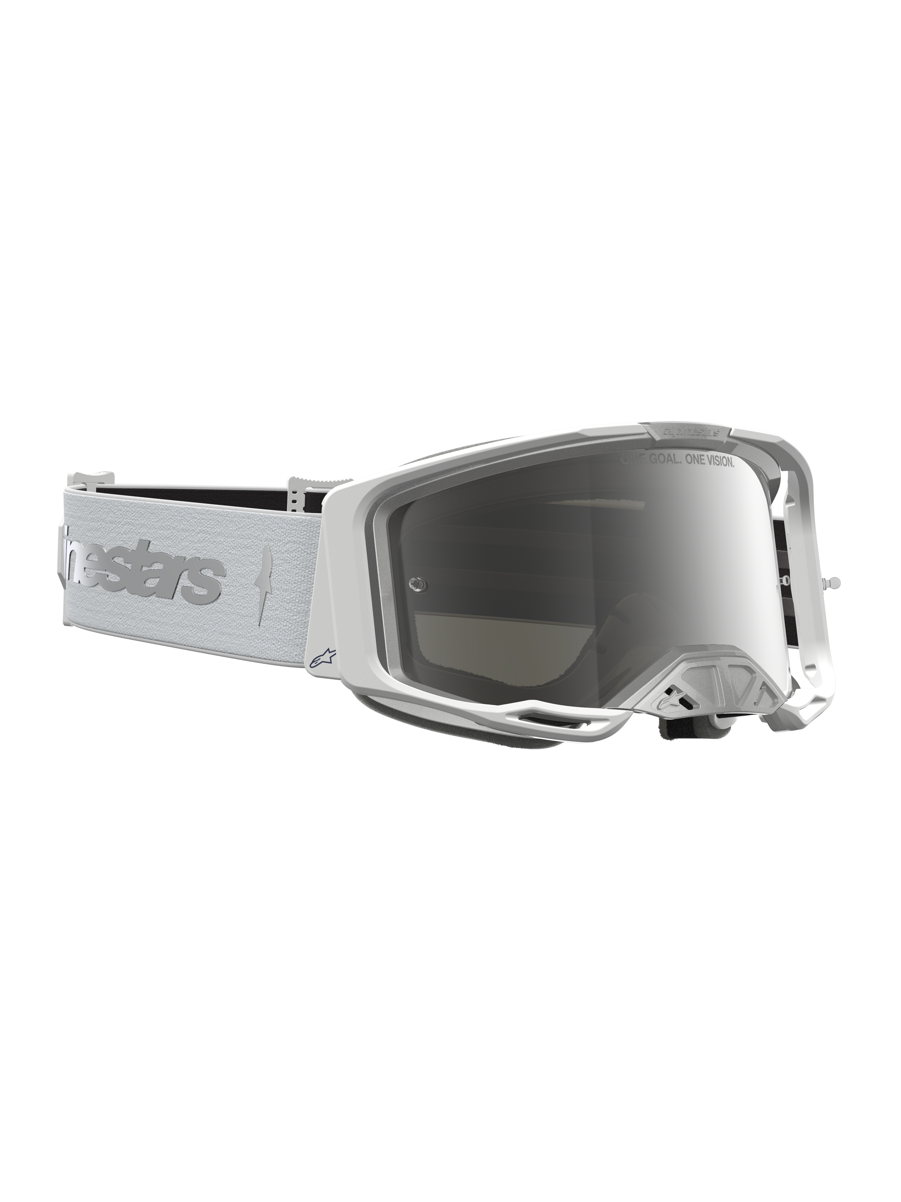 Alpinestars Vision 8 Amber Goggles, Motocross Goggles, White and Silver Mirror, featuring A-FLEX frame and wide vision.