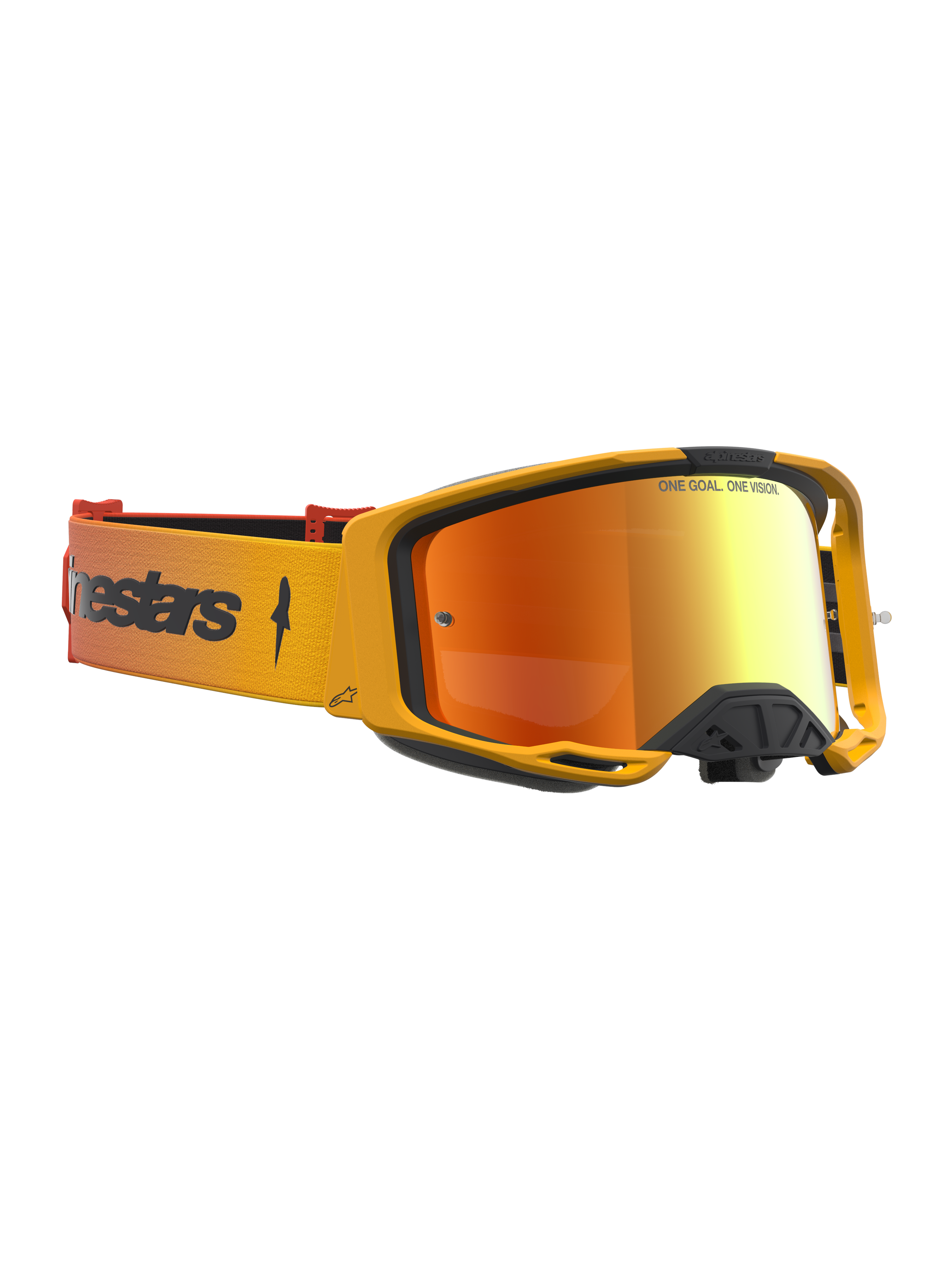 Alpinestars Vision 8 Amber Mirror Goggles for motocross with a red mirror lens and amber A-FLEX frame.