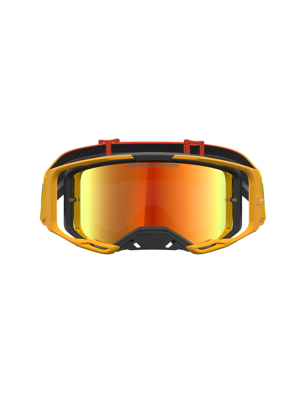 Gogle Alpinestars Vision 8 Amber Mirror, gogle motocrossowe MX, żółte i czerwone, lustrzana soczewka, wentylacja RAM-AIR