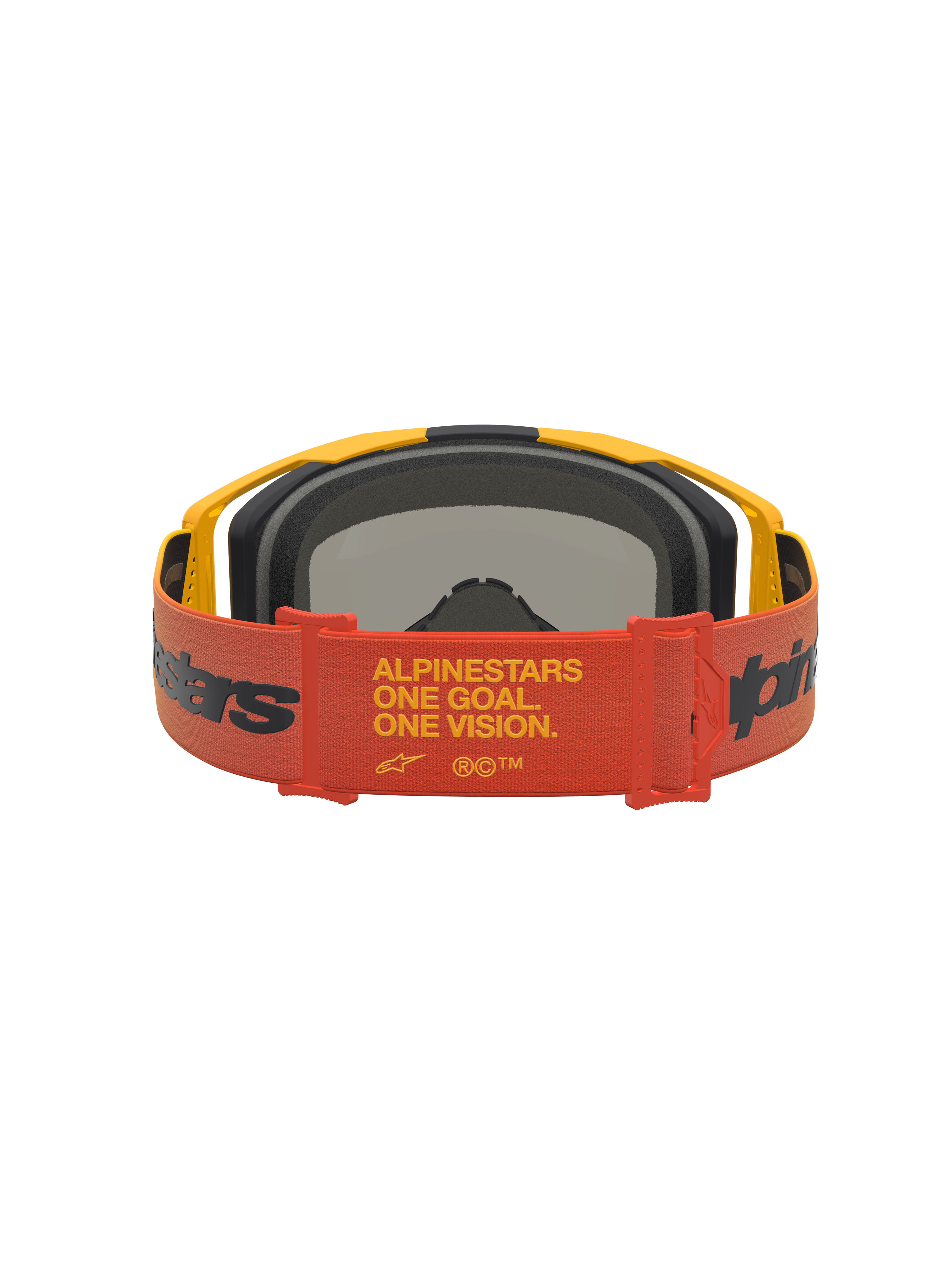Alpinestars Vision 8 Amber Mirror Goggles, Red and Black Motocross Goggles with One Goal One Vision strap.
