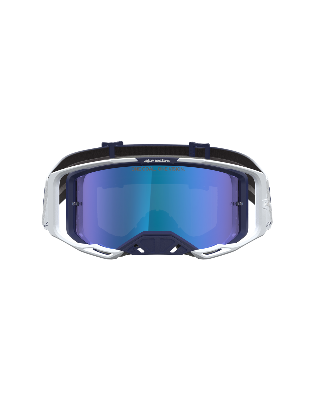Alpinestars Vision 8 Amber Lustrzane, gogle motocrossowe, granatowo-biała oprawka, niebieska lustrzana soczewka przeciwmgielna