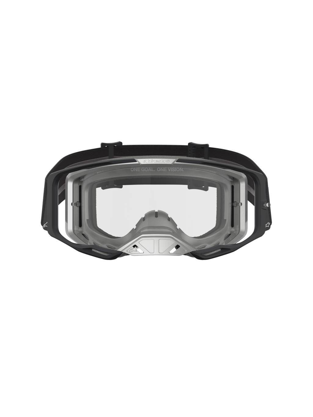 Alpinestars Vision 8 Amber, gogle motocrossowe, czarna i srebrna rama A-FLEX, przezroczysta soczewka, system wentylacji RAM-AIR, profesjonalna ochrona MX
