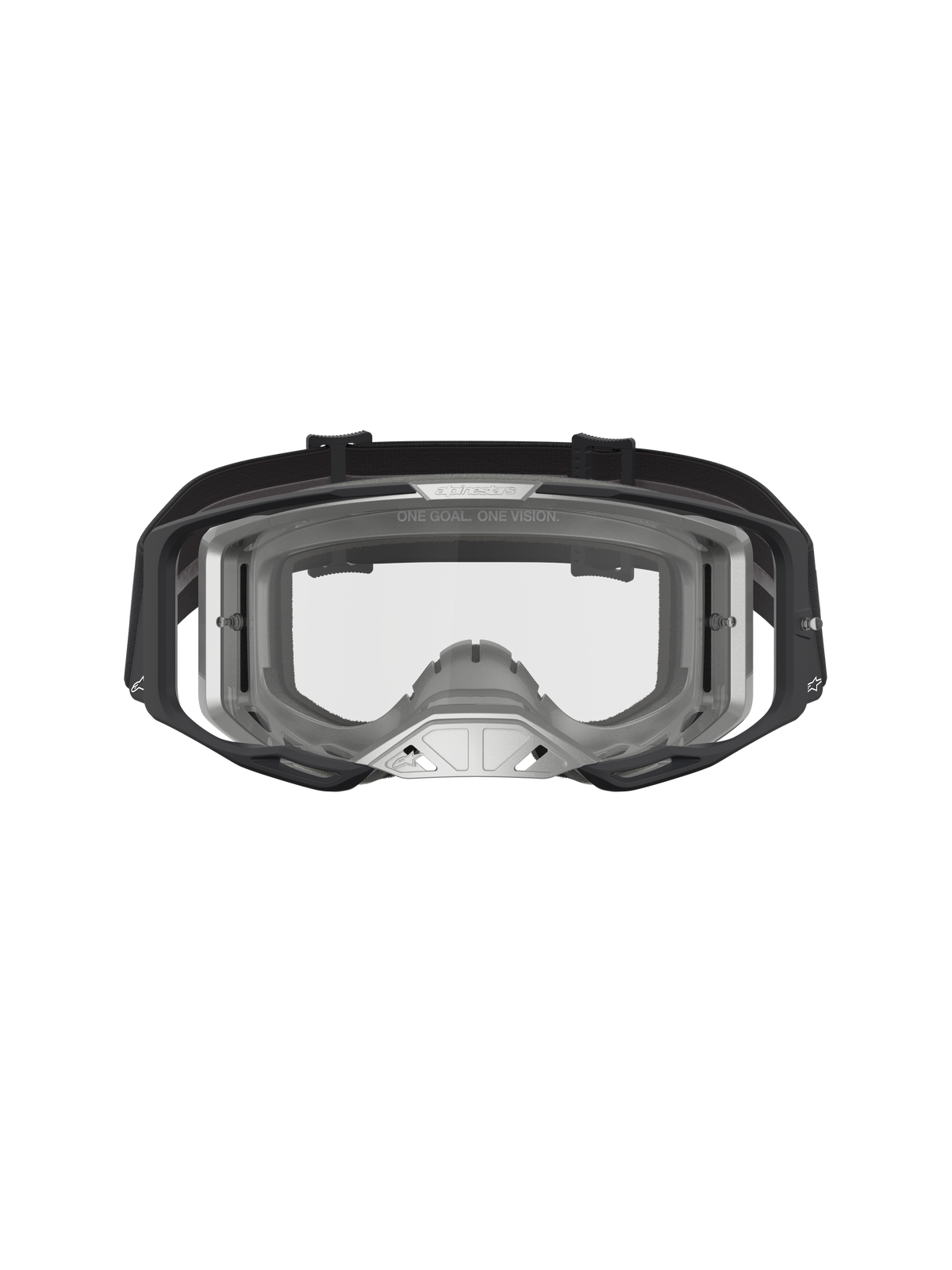 Alpinestars Vision 8 Amber, gogle motocrossowe, czarna i srebrna rama A-FLEX, przezroczysta soczewka, system wentylacji RAM-AIR, profesjonalna ochrona MX