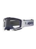 Alpinestars Vision 8 Amber, gogle motocrossowe, białe i granatowe, przezroczysta soczewka, wentylacja RAM-AIR