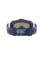 Alpinestars Vision 8 Amber Goggles, Motocross Goggles, White and Navy, featuring the brand manifesto on the strap.