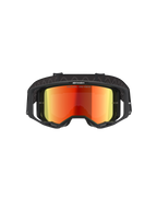 Gogle Alpinestars Vision 8 Corp, gogle motocrossowe, czarne z lustrzaną czerwienią, widok z przodu z czerwoną lustrzaną soczewką z napisem „ONE GOAL. ONE VISION.”, czarna oprawka z wentylacją RAM-AIR, regulowany czarny pasek, profesjonalna ochrona oczu do wyścigów terenowych