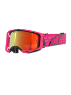 Alpinestars Vision 8 Corp Goggles, Motocross Goggles, Pink and Mirrored Red, Pink frame with black accents, adjustable pink strap with black logo and checkered pattern, professional off-road eyewear