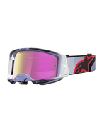 Gogle Alpinestars Vision 8 Maven, gogle motocrossowe, lawendowe i czarne, różowa lustrzana soczewka przeciwmgielna, lekka rama A-FLEX i system wentylacji RAM-AIR.