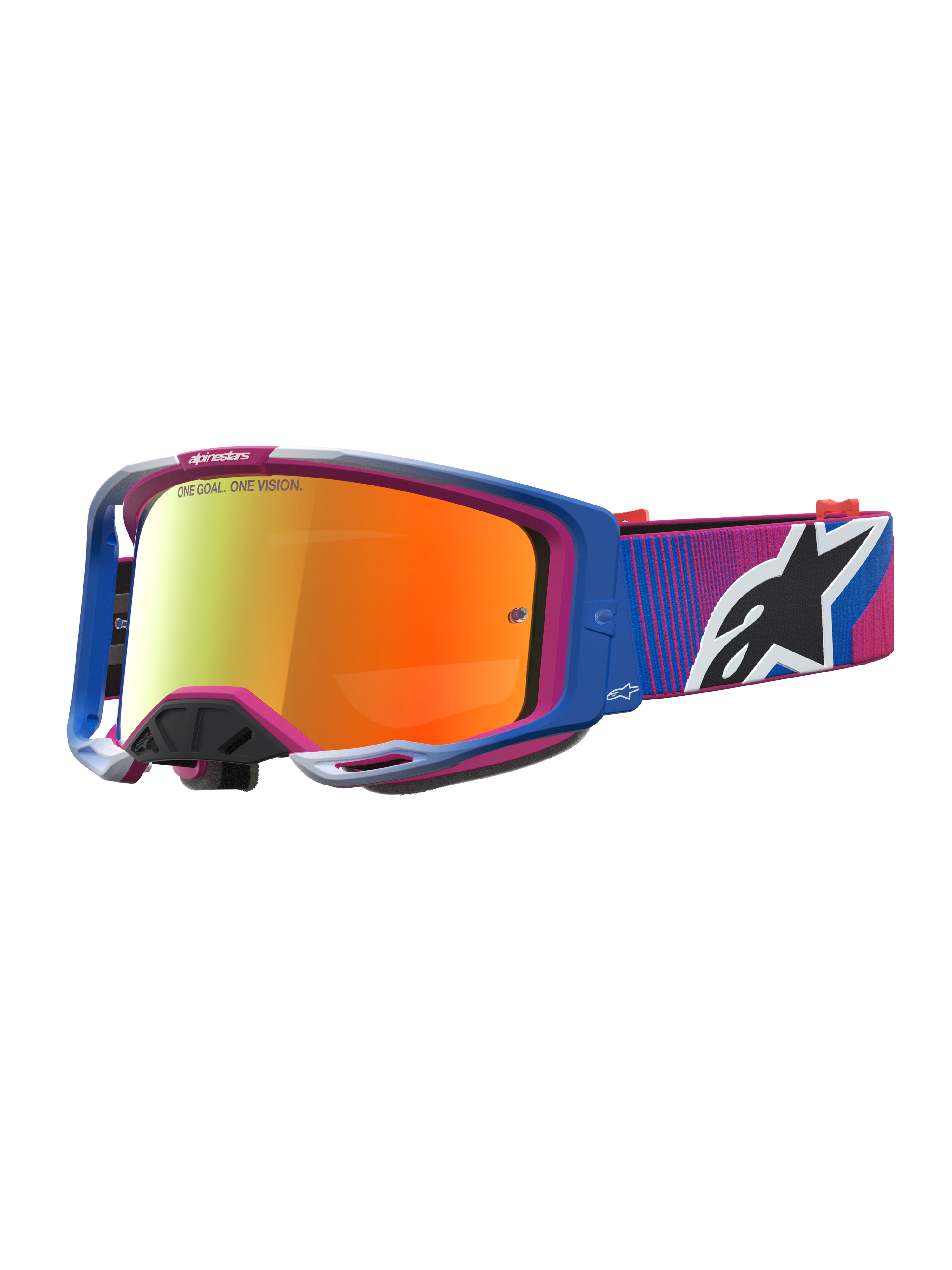 Alpinestars Vision 8 Maven, gogle motocrossowe, niebieskie i różowe, czerwona lustrzana soczewka, rama A-FLEX.