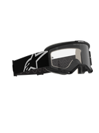 Alpinestars Vision 5 Corp Goggles, gogle motocrossowe, czarna oprawka z przezroczystą soczewką przeciwmgielną, szeroki czarny pasek z białym logo Astars, profesjonalne gogle off-road z systemem wentylacji RAM-AIR