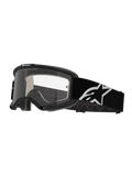 Alpinestars Vision 5 Corp Goggles, gogle motocrossowe, czarno-przezroczyste, wyposażone w przezroczystą soczewkę przeciwmgielną, czarną ramkę z wentylacją RAM-AIR oraz szeroki czarny pasek z białym logo gwiazdy, zaprojektowane do wyścigów terenowych