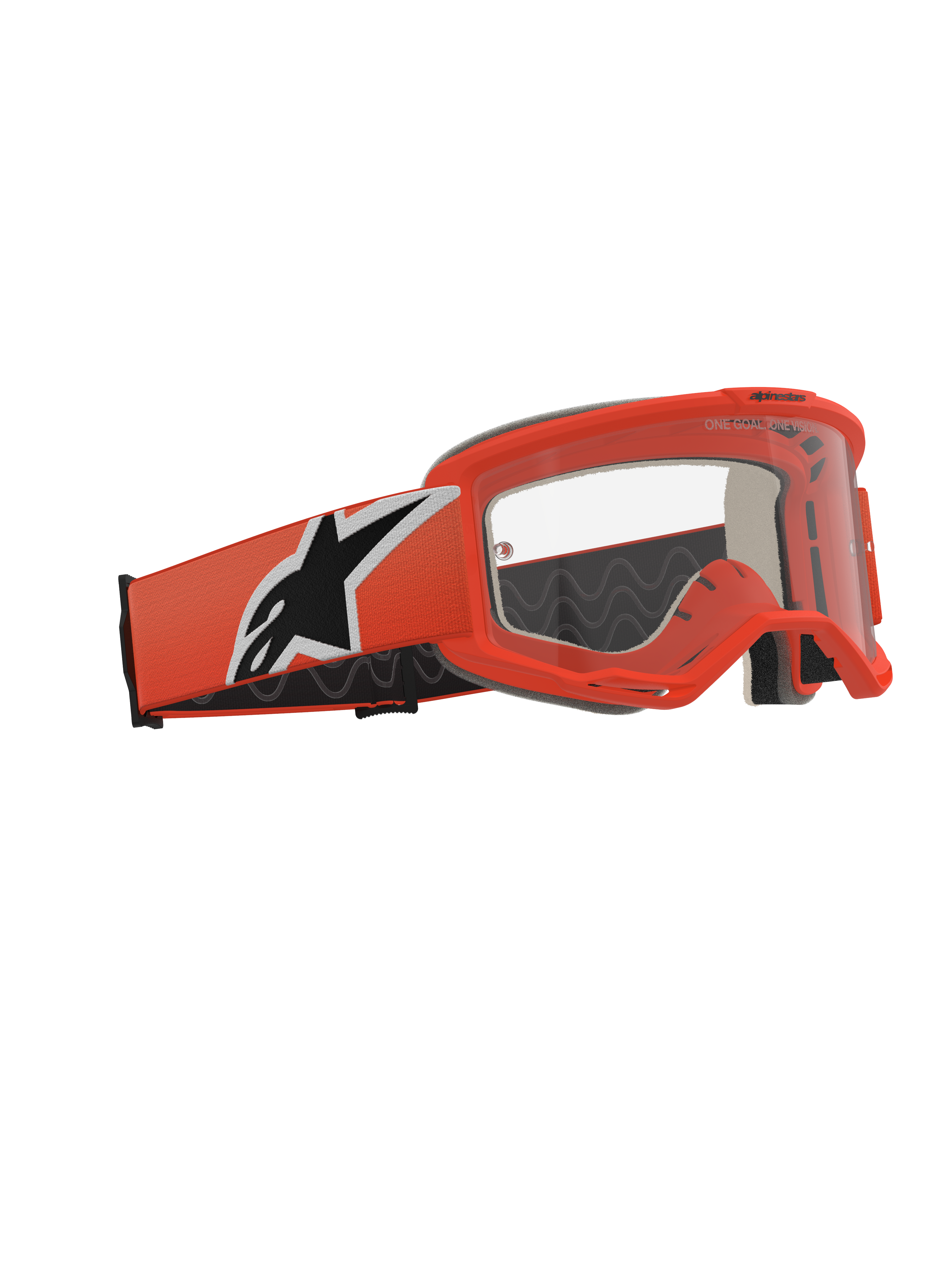 Alpinestars Vision 5 Corp Goggles, Motocross Goggles, Orange and Clear, orange frame and strap featuring a bold black and white star logo, clear anti-fog lens, professional off-road racing eyewear