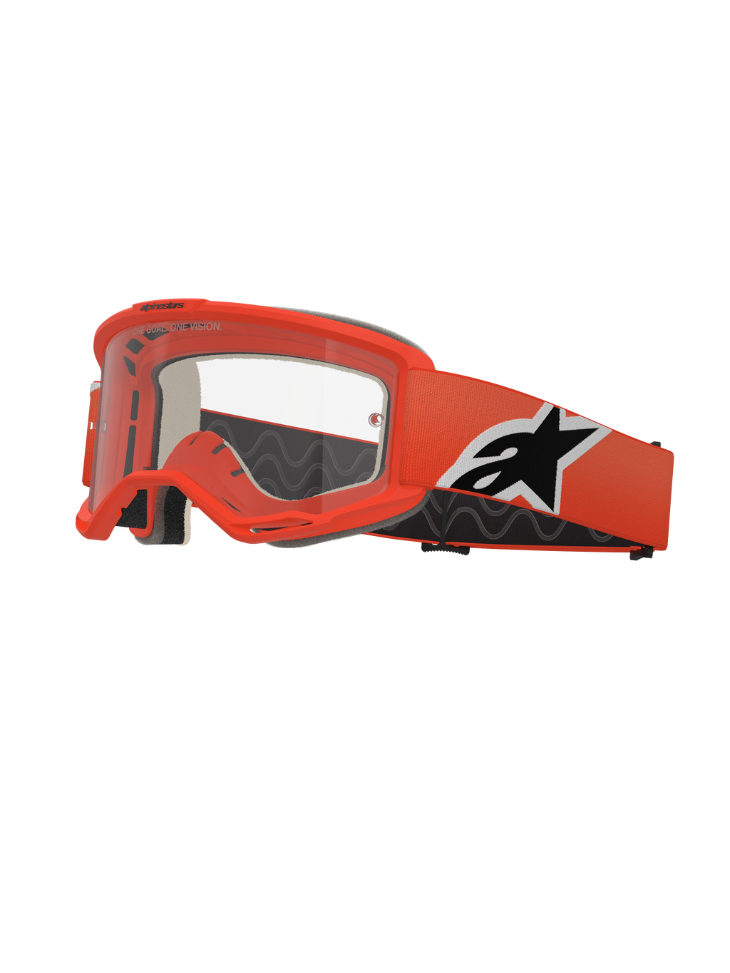 Alpinestars Vision 5 Corp Goggles, Motocross Goggles, Bright Orange, Clear lens, orange strap with black and white Alpinestars logo, thick black face foam, RAM-AIR ventilation slots, aerodynamic design for off-road racing