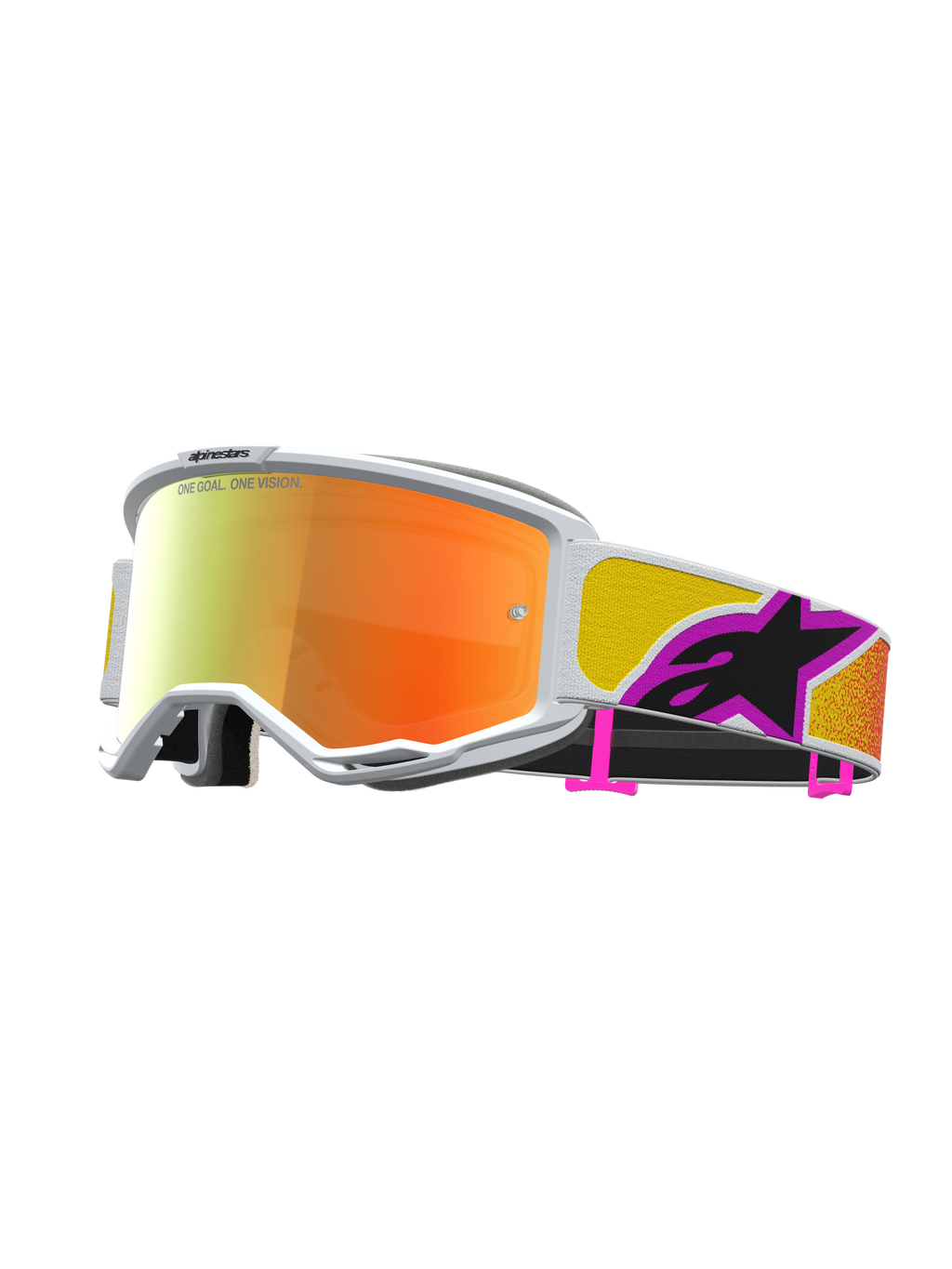 Alpinestars Vision 5 Drag, gogle motocrossowe, białe z pomarańczowo-czerwoną lustrzaną soczewką, wentylacja RAM-AIR