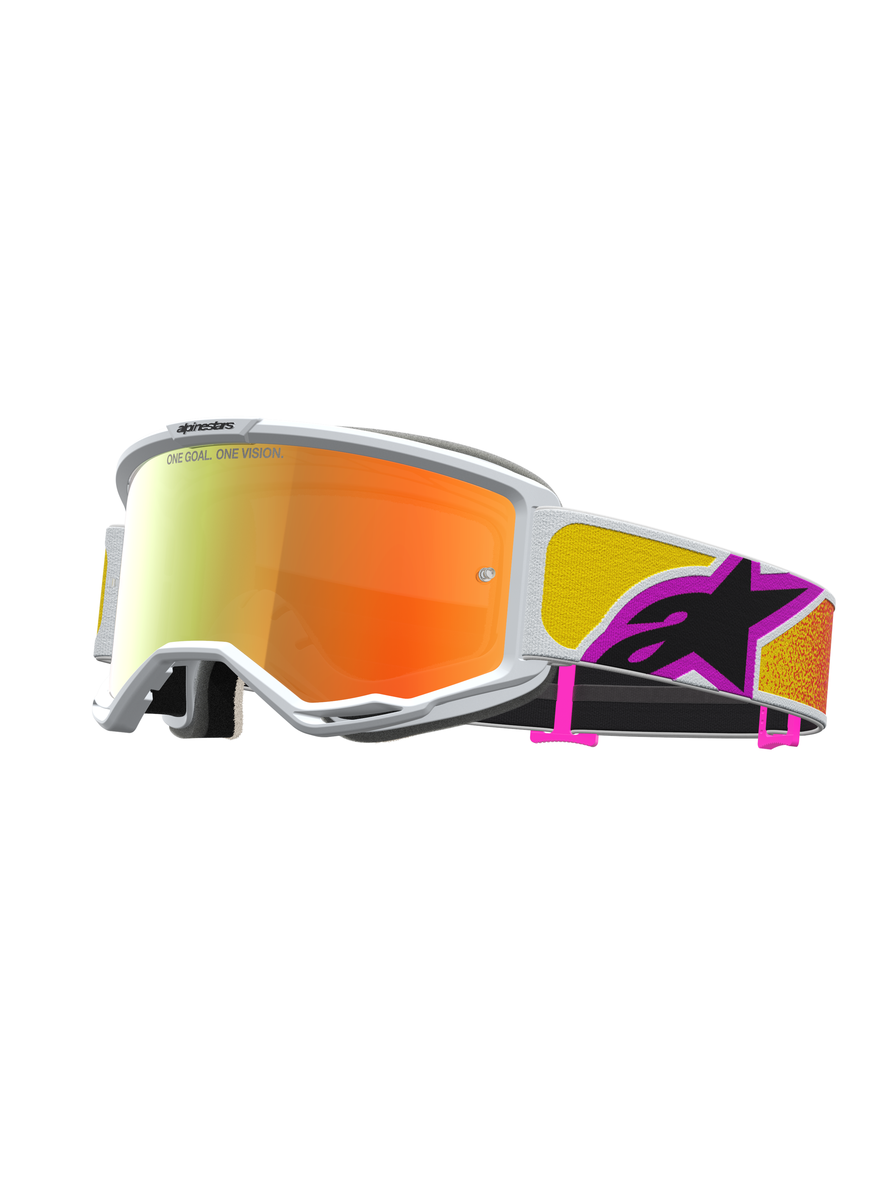 Alpinestars Vision 5 Drag, gogle motocrossowe, białe z pomarańczowo-czerwoną lustrzaną soczewką, wentylacja RAM-AIR