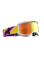Alpinestars Gogle Vision 5 Drag, gogle motocrossowe wyścigowe, biała oprawka, pomarańczowo-czerwona lustrzana soczewka, elastyczna konstrukcja A-FLEX, kolorowy wzorzysty pasek z logo