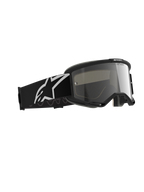 Alpinestars Vision 5 Corp Goggles, gogle motocrossowe, Black Mirror Silver, czarna oprawka ze srebrną lustrzaną soczewką, szeroki czarny pasek z dużym białym logo Alpinestars, zaprojektowane do jazdy terenowej