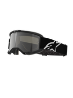 Gogle Alpinestars Vision 5 Corp, gogle motocrossowe, czarna oprawka ze srebrną lustrzaną szybką, szeroki czarny regulowany pasek z dużym białym logo gwiazdy Alpinestars, wyściełana pianka ochronna, branding One Goal One Vision