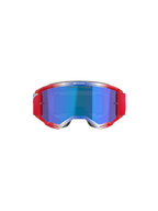 Gogle Alpinestars Vision 5 Corp, gogle motocrossowe, czerwono-biała oprawka z niebieską lustrzaną soczewką, czerwony pasek i napis „ONE GOAL... ONE VISION” na soczewce, widok z przodu
