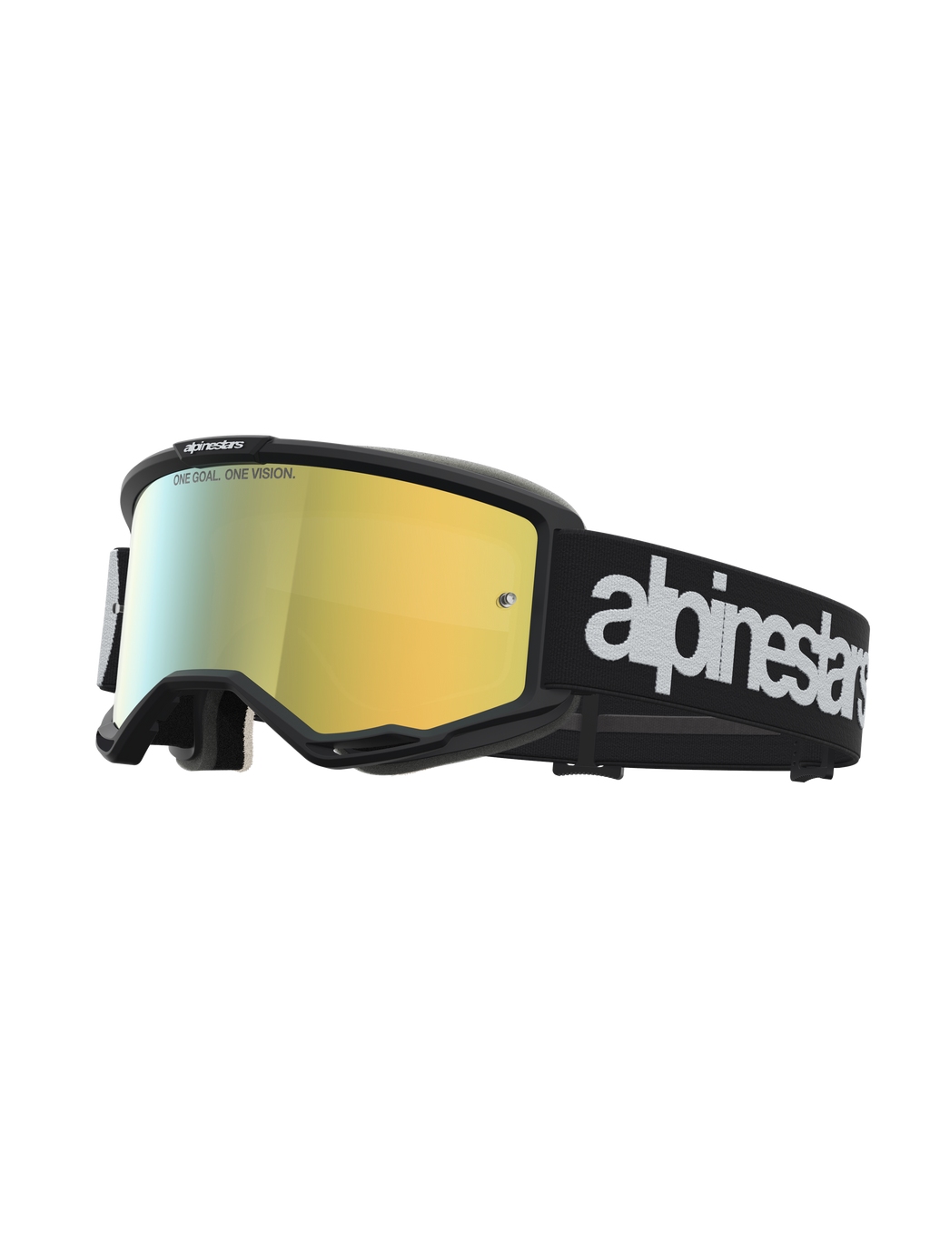 Gogle Vision 5 Hone Alpinestars, czarne gogle motocrossowe z lustrzaną złotą soczewką i ramą A-FLEX.