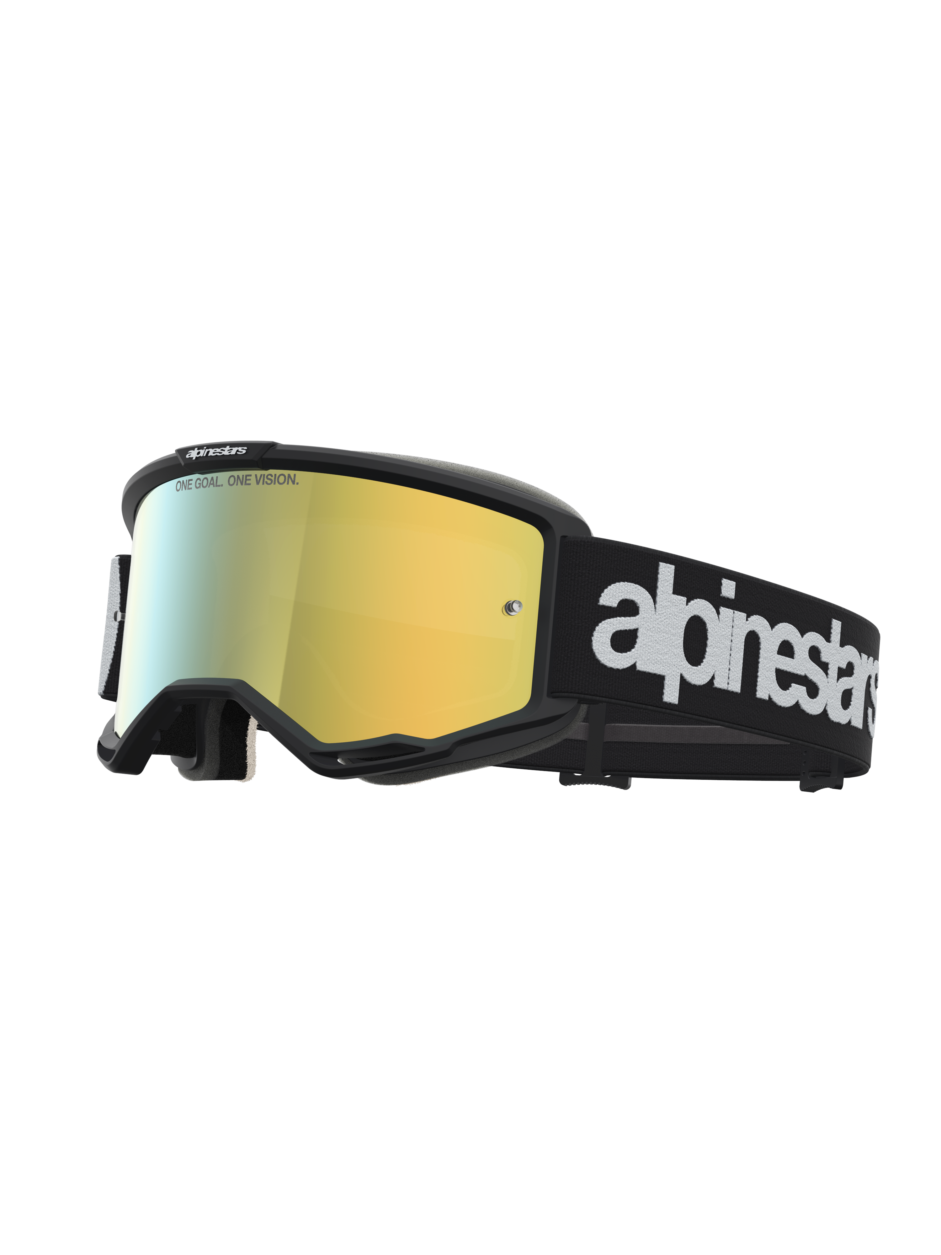 Gogle Vision 5 Hone Alpinestars, czarne gogle motocrossowe z lustrzaną złotą soczewką i ramą A-FLEX.