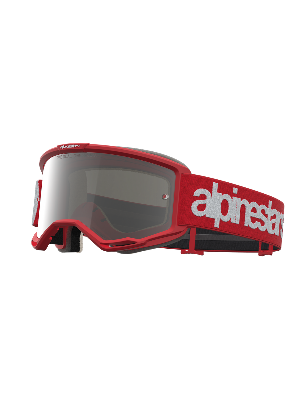 Alpinestars Vision 5 Hone, gogle motocrossowe, czerwone i białe, srebrna lustrzana soczewka, elastyczna rama A-FLEX i wentylacja RAM-AIR, profesjonalny sprzęt off-road