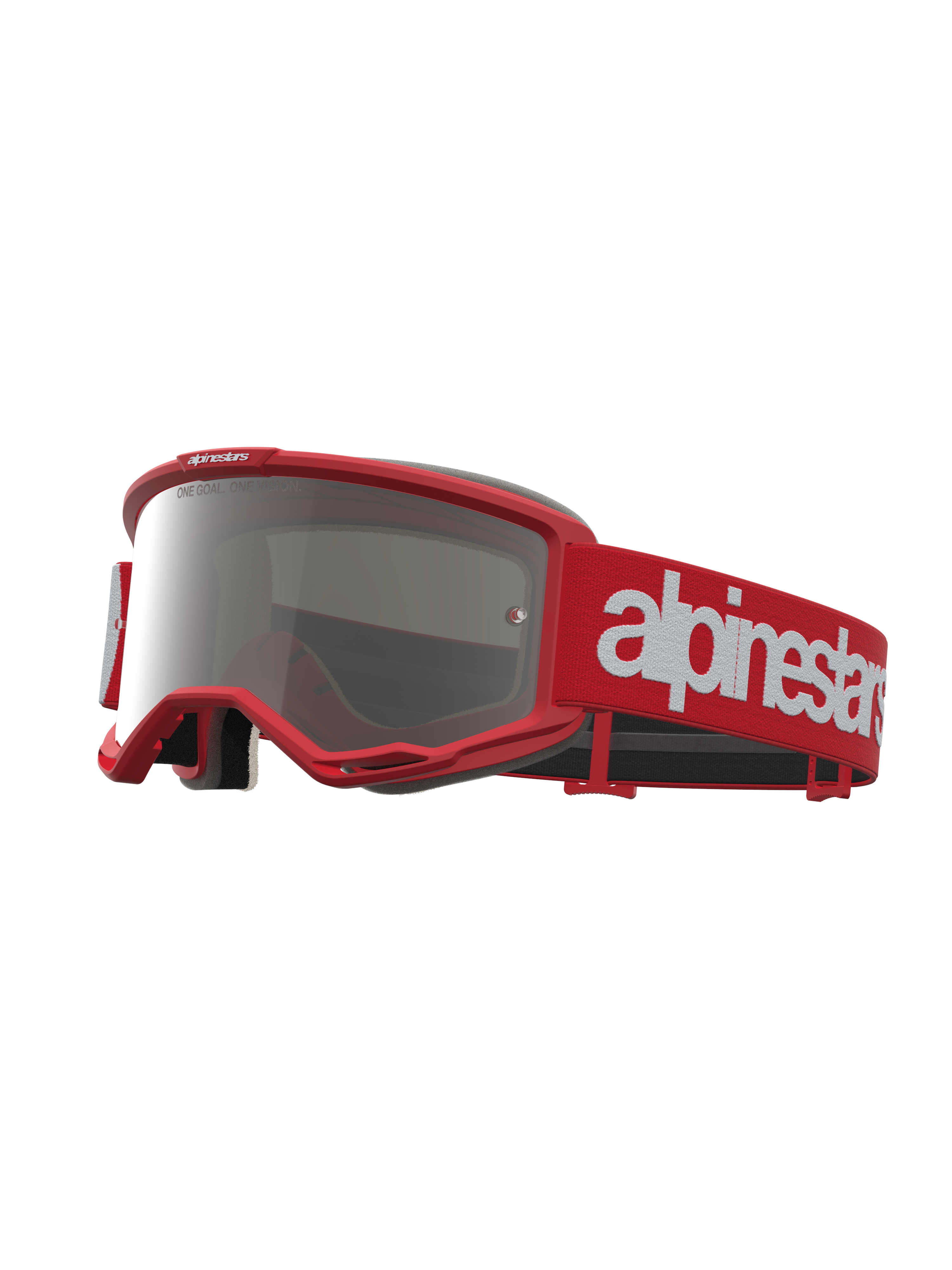 Alpinestars Vision 5 Hone, gogle motocrossowe, czerwone i białe, srebrna lustrzana soczewka, elastyczna rama A-FLEX i wentylacja RAM-AIR, profesjonalny sprzęt off-road
