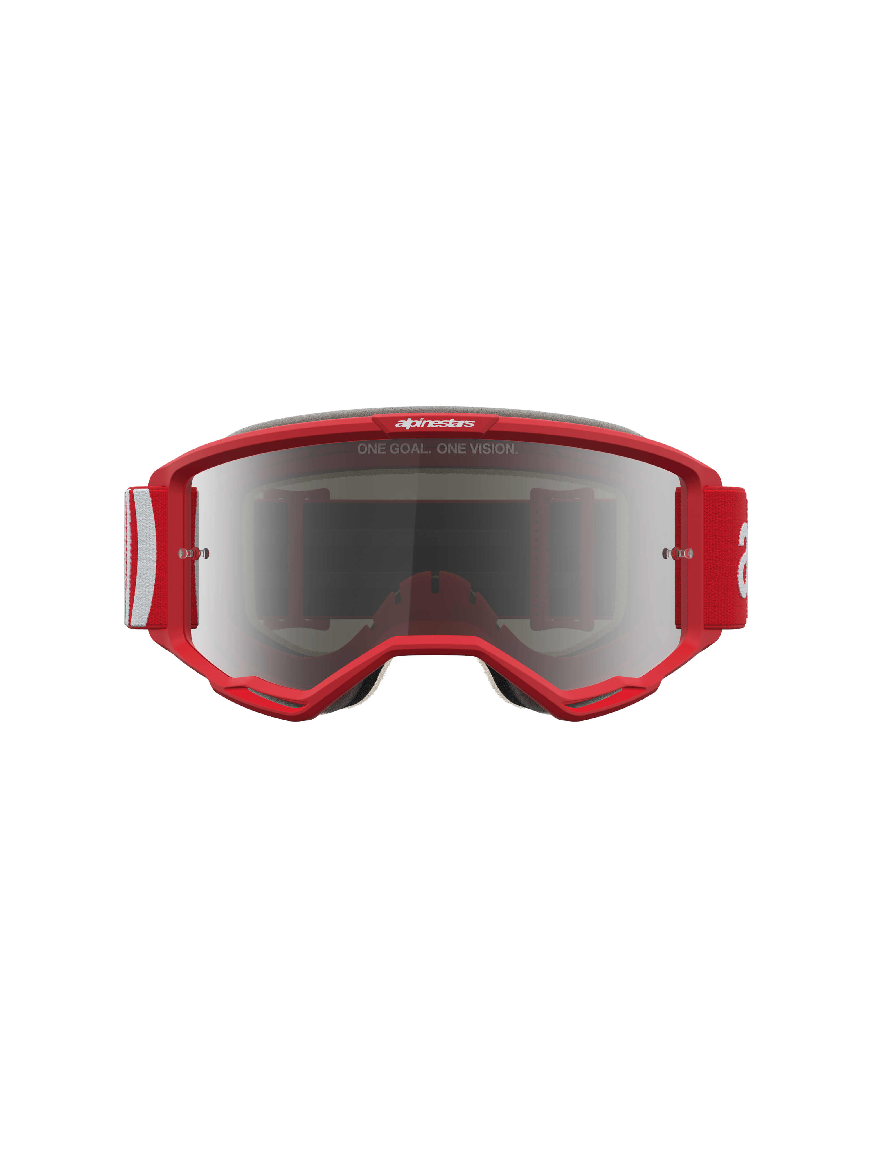Alpinestars Vision 5 Hone, gogle motocrossowe, czerwone i białe, lustrzana srebrna soczewka i wentylacja RAM-AIR