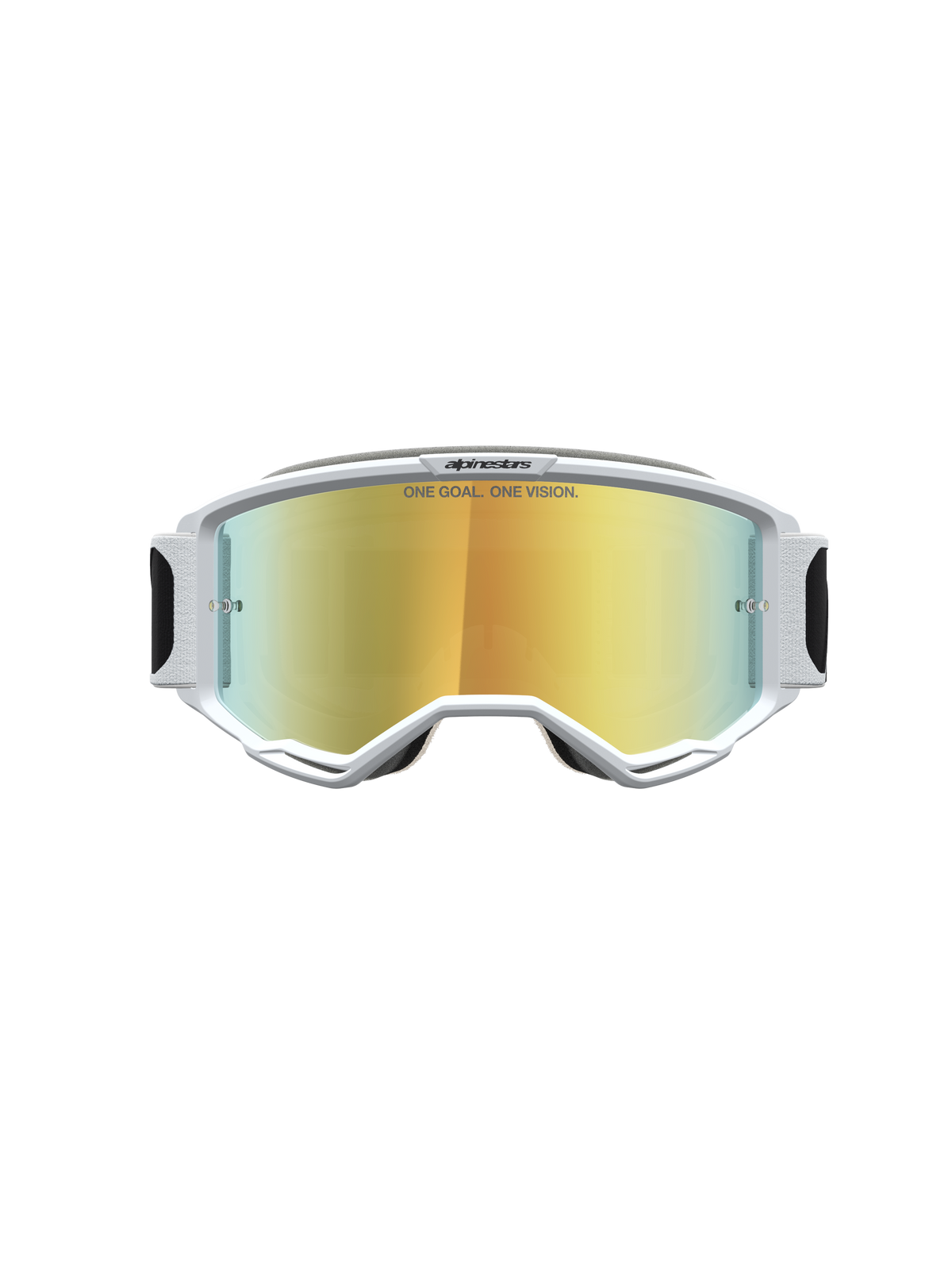 Alpinestars Vision 5 Rora, gogle motocrossowe, białe i złote, oprawka A-FLEX, lustrzana soczewka i wentylacja RAM-AIR