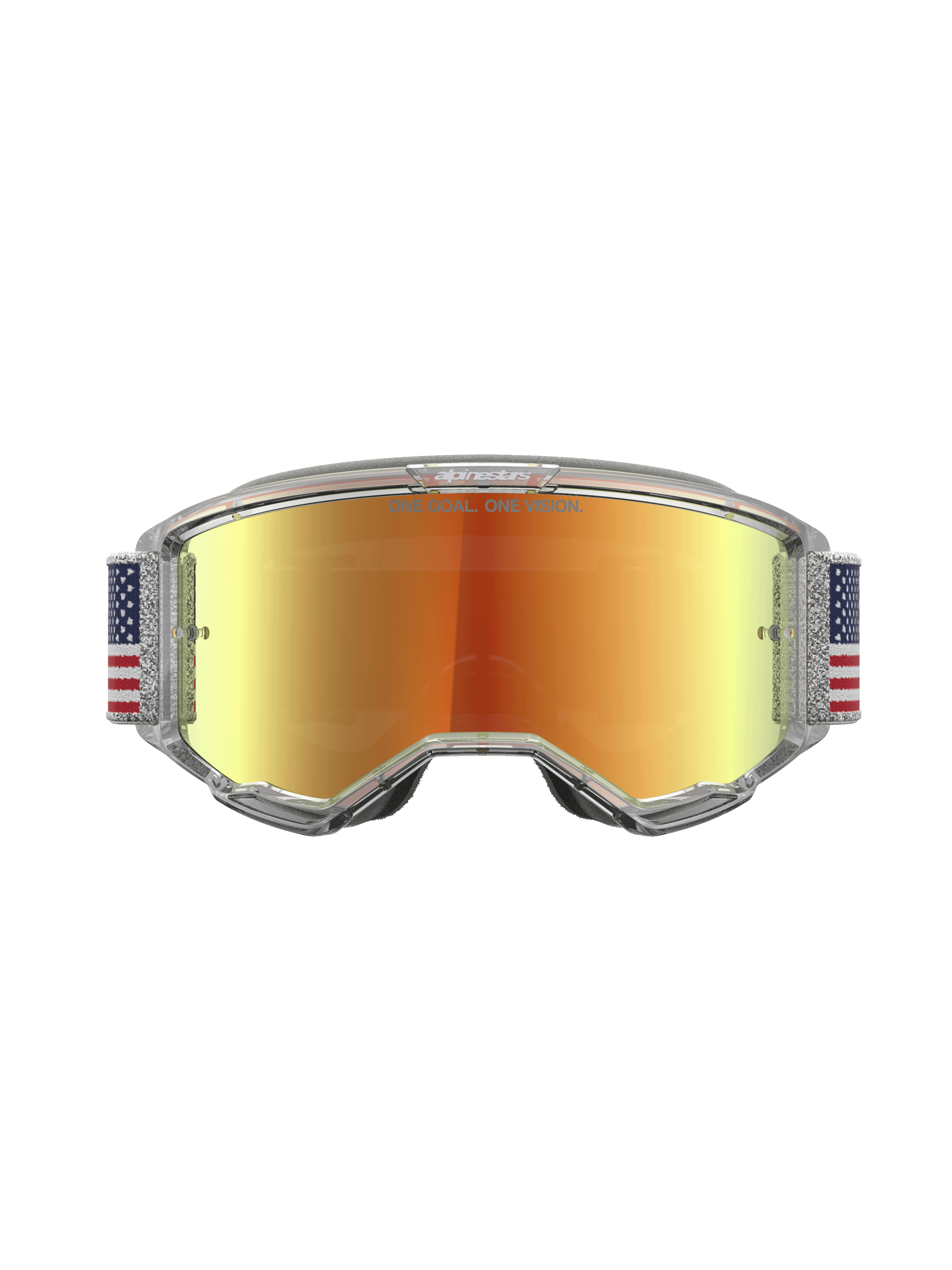 Alpinestars Vision 5 Le Fiftyfold Goggle, gogle motocrossowe, czerwone lustrzane soczewki, pasek z motywem flagi USA.