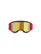 Gogle Alpinestars Vision 5 Blaze, gogle motocrossowe, czerwona oprawka ze złotą lustrzaną szybką, napis „ONE GOAL. ONE VISION.” na szybce, czerwony elastyczny pasek z białym logo, profesjonalna ochrona oczu do motocrossu