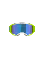 Gogle Alpinestars Vision 5 Blaze, gogle motocrossowe, żółty fluorescencyjny i niebieski, z niebieską lustrzaną szybką, białymi detalami oprawki oraz szerokim, regulowanym paskiem z brandingiem Alpinestars, profesjonalna ochrona oczu do jazdy off-road i motocrossu