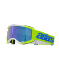 Gogle Alpinestars Vision 5 Blaze, gogle motocrossowe, neonowożółte i niebieskie, z niebieską lustrzaną soczewką, neonowożółta oprawka z białym wykończeniem, regulowany pasek z wyrazistym niebieskim brandingiem Astars, profesjonalna ochrona oczu do wyścigów off-road