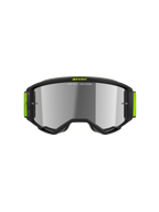 Gogle Alpinestars Vision 5 Hollow, gogle motocrossowe, szare i żółte fluo, srebrna lustrzana soczewka, smukła szara oprawka z jaskrawymi żółtymi akcentami i szerokim tkanym paskiem, wysokiej klasy ochrona oczu do wyścigów terenowych