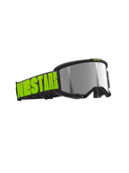 Alpinestars Vision 5 Hollow Goggles, gogle motocrossowe, szare i neonowo-żółte, srebrna lustrzana soczewka, szeroki czarny pasek z wyrazistym neonowym brandingiem, oprawka z wentylacją RAM-AIR do jazdy off-road