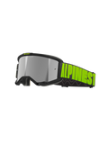 Alpinestars Vision 5 Hollow, gogle motocrossowe off-road, grafitowe i neonowożółte, srebrna lustrzana soczewka z czarną ramką, szeroki czarny pasek z wyraźnym neonowożółtym logo i wewnętrznym silikonowym wykończeniem, otwory wentylacyjne i miękka pianka