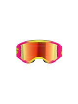Alpinestars Vision 5 Wordmark Goggles, Motocross Goggles, Pink and Fluo Yellow frame with Red Mirror lens, featuring bold branding and "One Goal. One Vision." text on lens, high-performance off-road eyewear