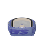 Alpinestars Vision 5 Wordmark Goggles, gogle motocrossowe, Purple Mirror Blue, widok z tyłu pokazujący grubą wielowarstwową piankę i regulowany fioletowy pasek z dużym niebieskim logotypem, wysokiej jakości gogle ochronne do wyścigów terenowych