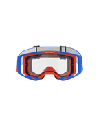 Alpinestars Vision 8 Wordmark Goggles Dual Pane, gogle motocrossowe, niebiesko-pomarańczowe z przezroczystą soczewką, widok z przodu pokazujący ramę A-FLEX i podwójną soczewkę, napis „ONE GOAL. ONE VISION.” na górnej krawędzi, wysokiej jakości sprzęt do wyścigów terenowych