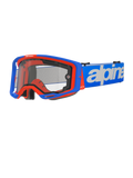 Alpinestars Vision 8 Wordmark Goggles Dual Pane, gogle motocrossowe, niebiesko-pomarańczowe, przezroczysta podwójna szyba, niebieski pasek z białym logotypem, czarna wyściółka z pianki, wyposażenie do wyścigów terenowych